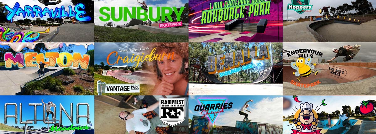 Collage of all 1 minute skatepark guide thumbnails